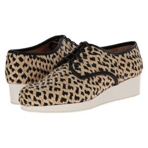 Robert Clergerie Raffia Straw Lace-Up Wedge Oxfords Platform